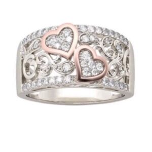 Elegant Silver and Gold Heart Ring